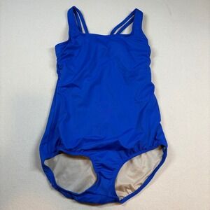 Lands End Women One Piece Swimsuit 10 Royal Blue Double Strap Beach Pool Resort